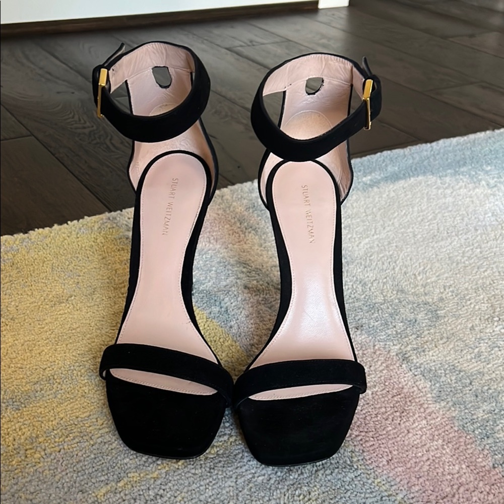 Stuart Weitzman “Nudist” black suede sandal